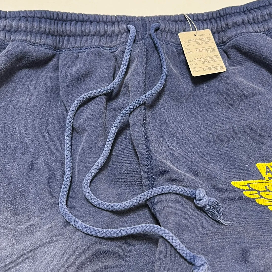 SAINT M×××××× ANGEL SWEATER PANTS/NAVY Angel Reborn Blue Sweatpants Washed Blue S-XL Assute Garment Dyeing Full Clothes Water Fading Dirty and Distressed New Vintage Ceiling God Cut Original Same Style